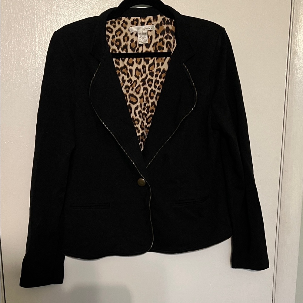 WD.NY Black Blazer with Leopard Print Lining